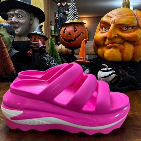 CROCS Shoes - CROCS Mega Crush Triple Strap Vibrant Pink Platform Sandals size 7